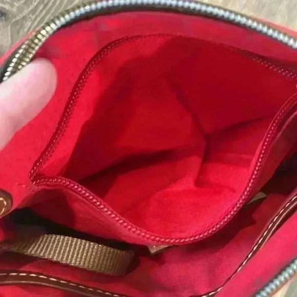 Dooney and Bourke Red Nylon Crossbody Leather Strap & zipper pull w/long strap - Picture 10 of 14